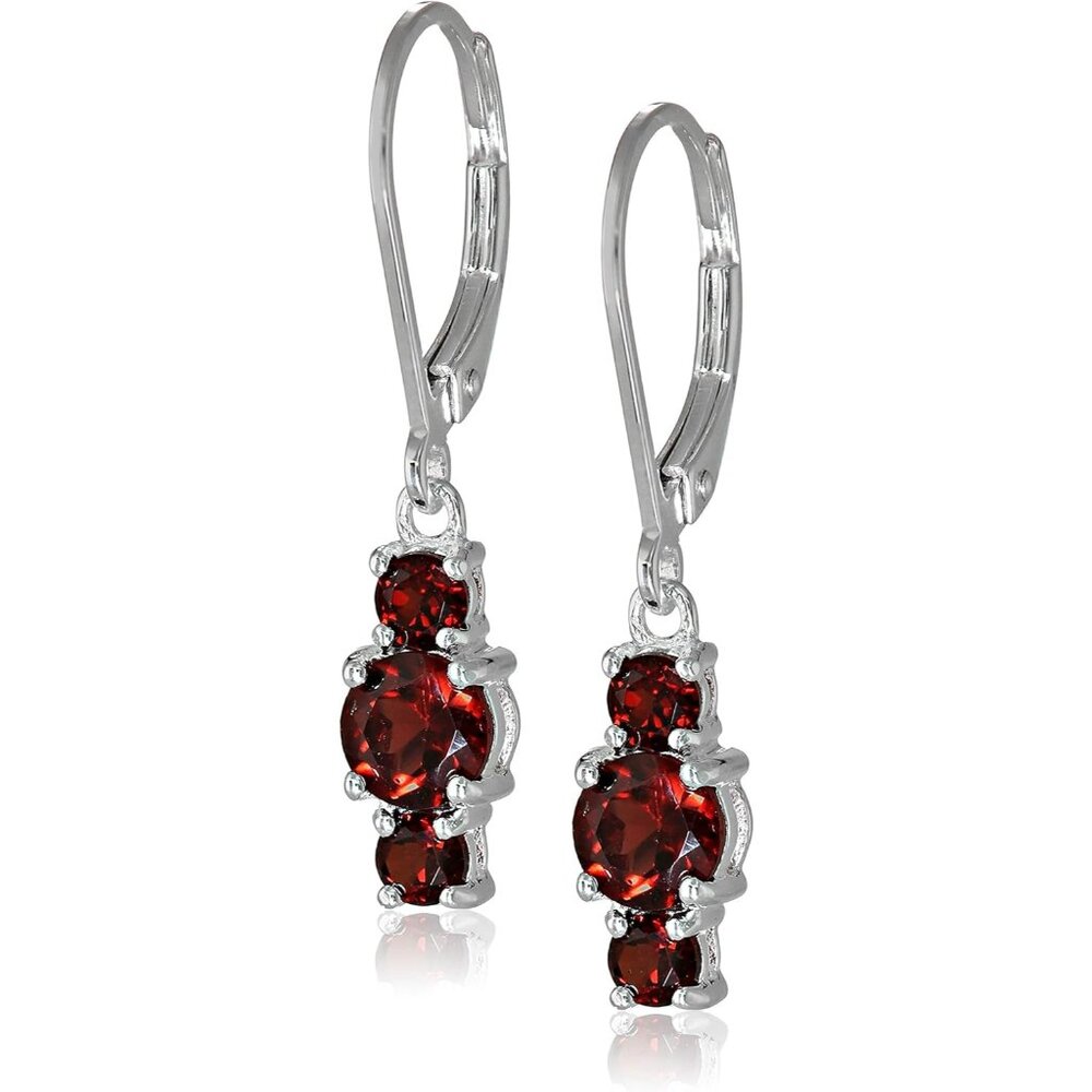 Sterling Silver Genuine and Created Gemstone Three Stone Birthstone Earrings